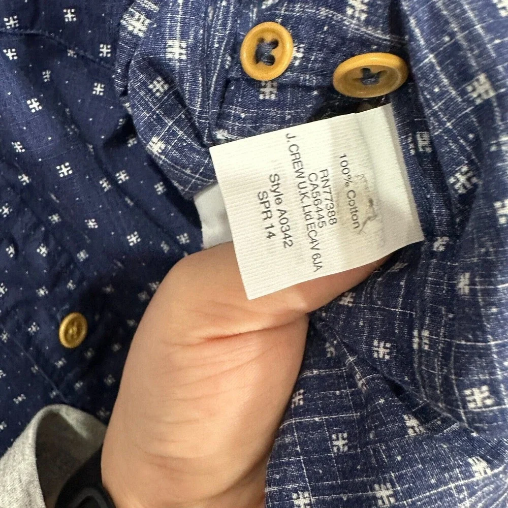 J.Crew Button Up‎ Shirt Mens Large Blue Geometric Long Sleeve Cotton Preppy
